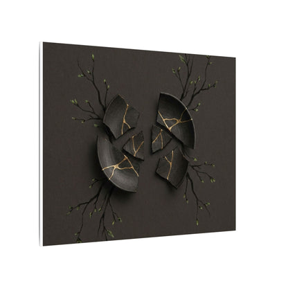Sophisticated Broken Pottery Canvas Art - Charcoal Ink Dark Japandi