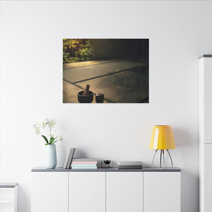 Dark Japandi Tea Ceremony in Golden Hour | Dark Texture Canvas Art