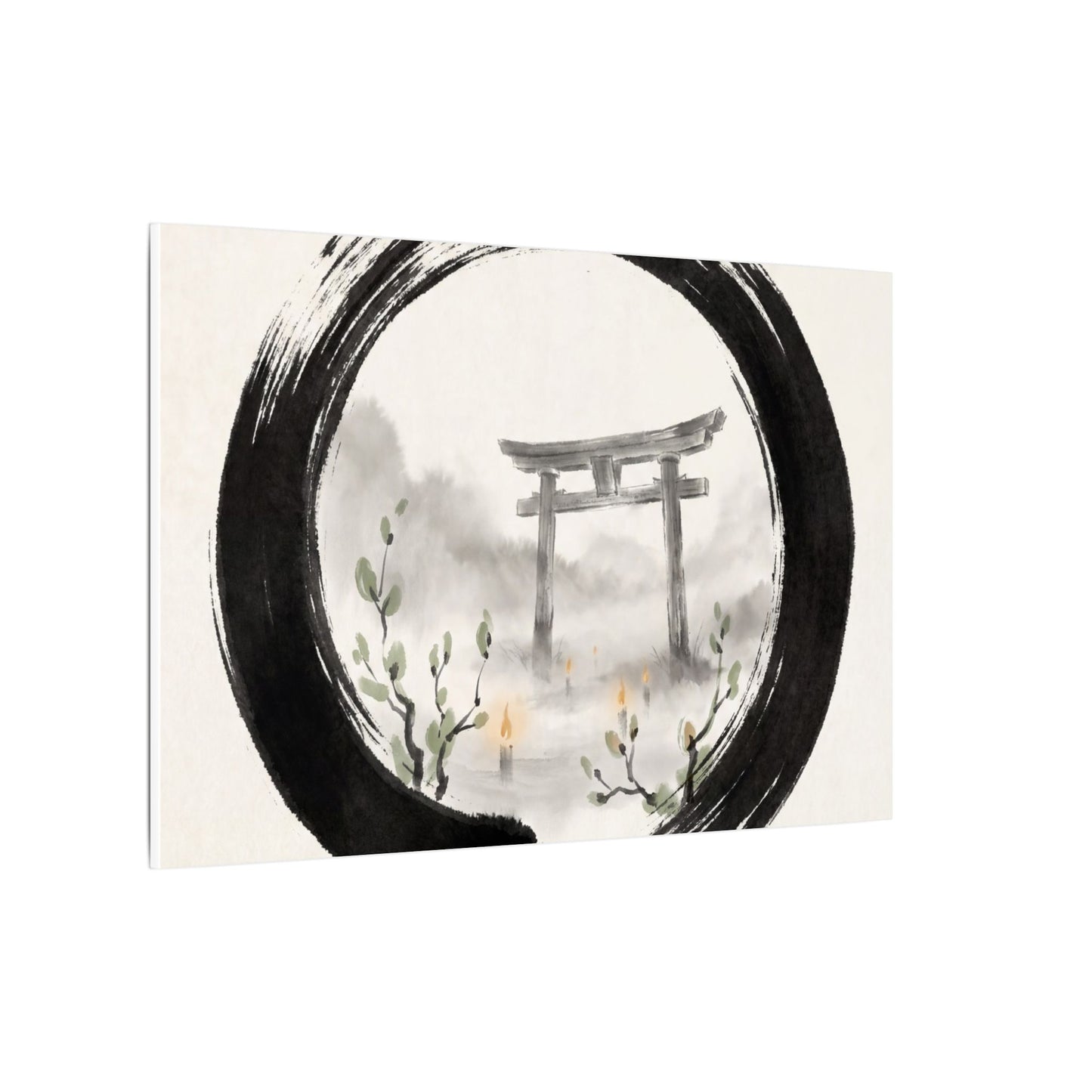 Spring Torii Gate Enso Canvas Art | Tranquil Decor