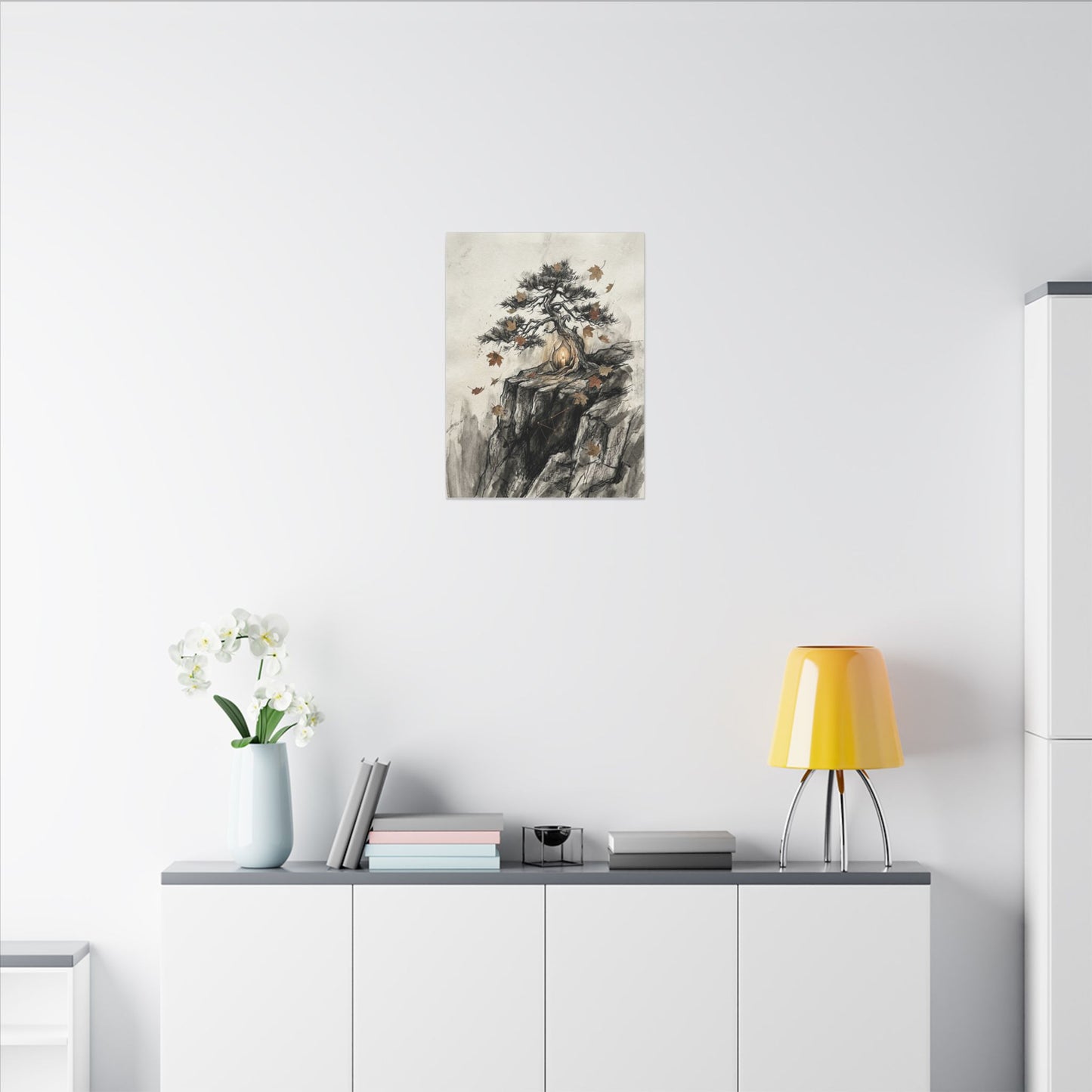 Pine Tree Autumn Canvas Art | Japandi Earthy Design