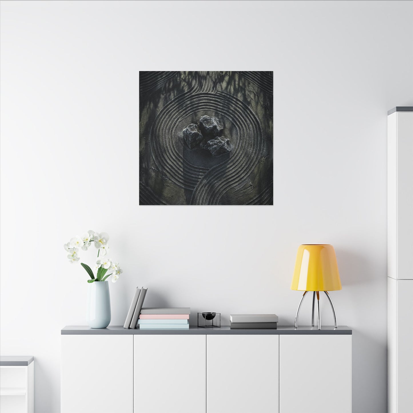Moody Rock Garden Canvas Art - Dark Texture Dark Japandi