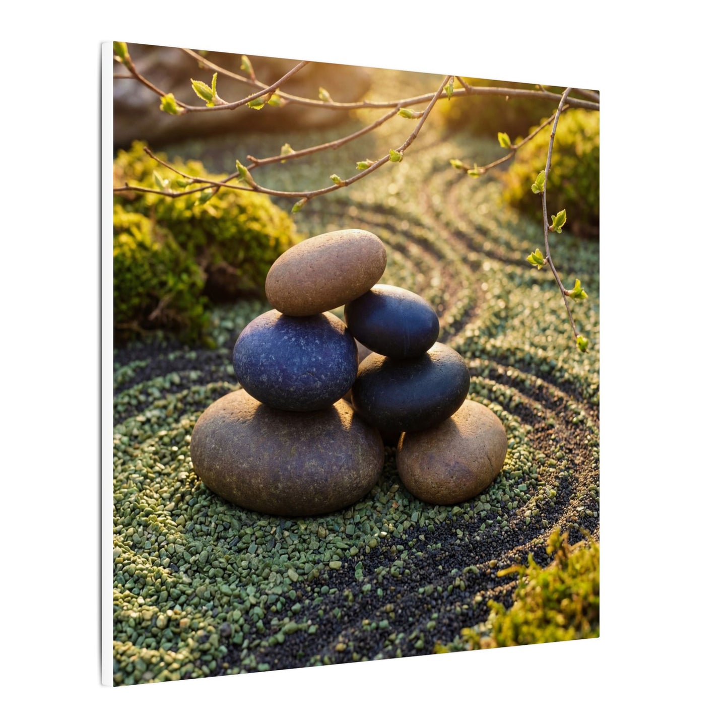 Zen River Stones in Golden Hour | Karesansui Canvas Art