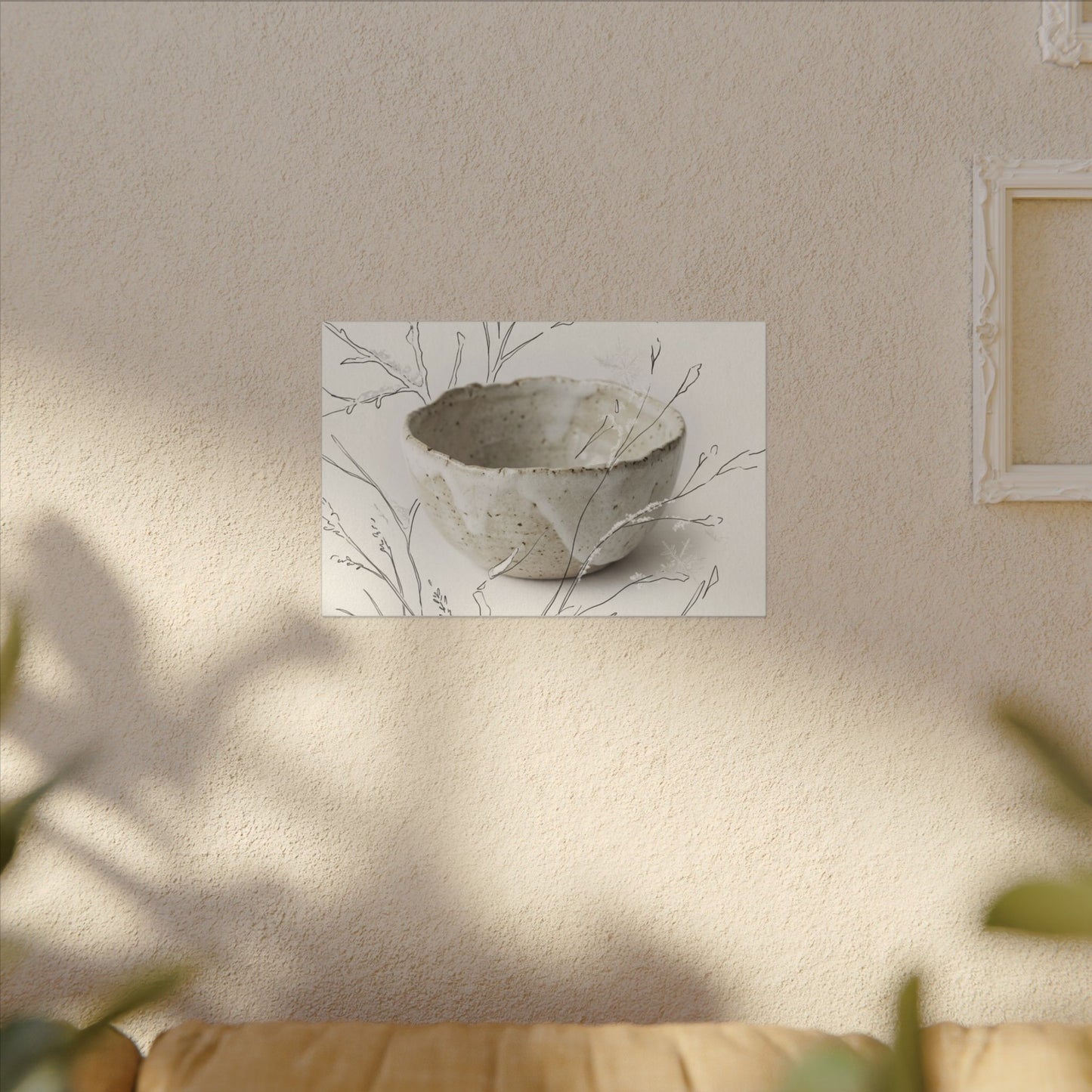 Neutral Ceramic Bowl Canvas Art - Minimal Line Japandi