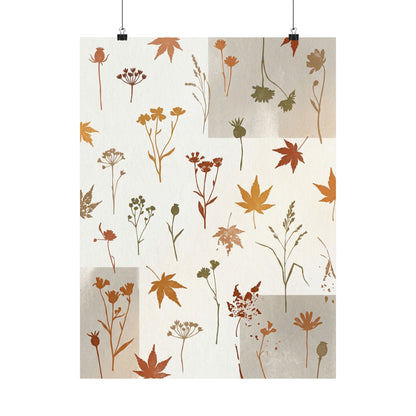 Warm Dried Flowers Wall Art Print - Japanese Pattern Japandi