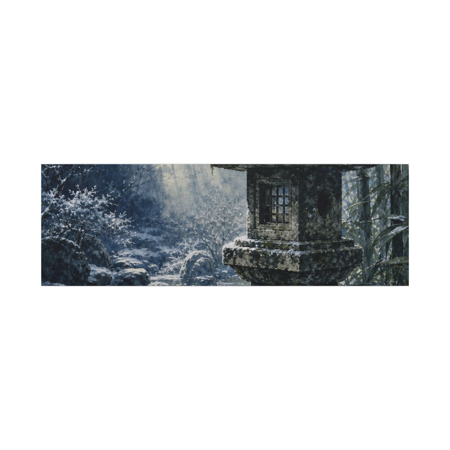 Zen Stone Lantern in Dappled | Sumi E Canvas Art