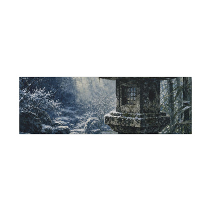Zen Stone Lantern in Dappled | Sumi E Canvas Art