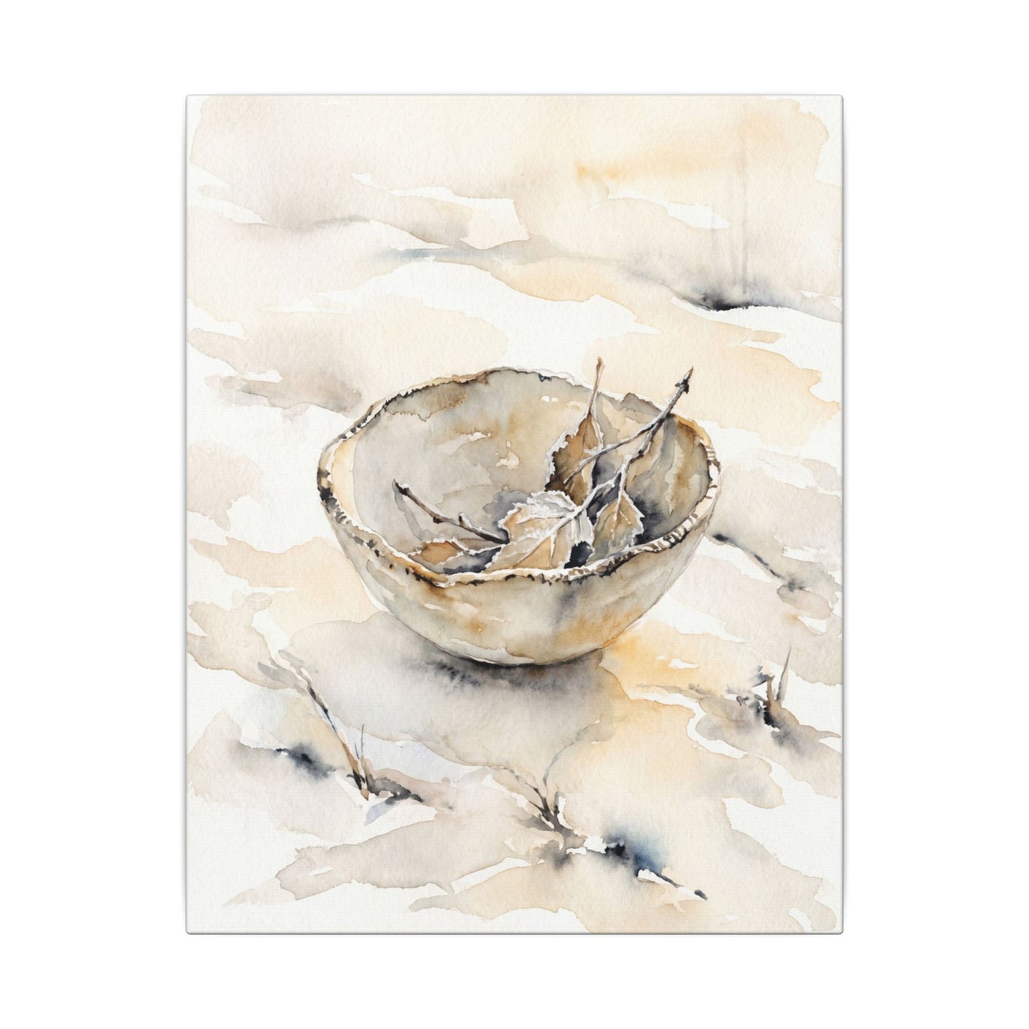 Ceramic Bowl Canvas Art | Winter Japandi Watercolor Art