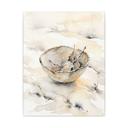 Ceramic Bowl Canvas Art | Winter Japandi Watercolor Art
