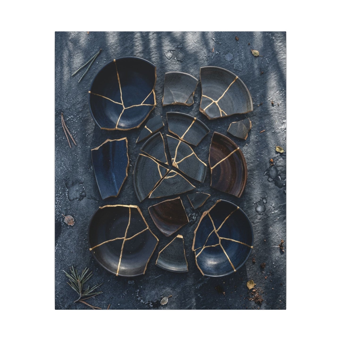Dark Japandi Broken Pottery in Dappled | Shadow Zen Canvas Art