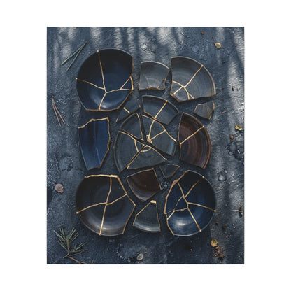 Dark Japandi Broken Pottery in Dappled | Shadow Zen Canvas Art