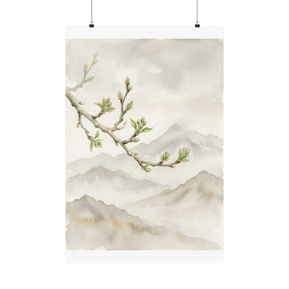 Overcast Mountain Mist Wall Art Print - Japandi Mono No Aware