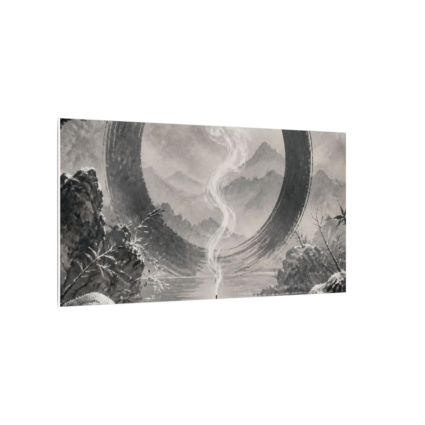 Incense Smoke Canvas Art | Winter Zen Sumi E Art