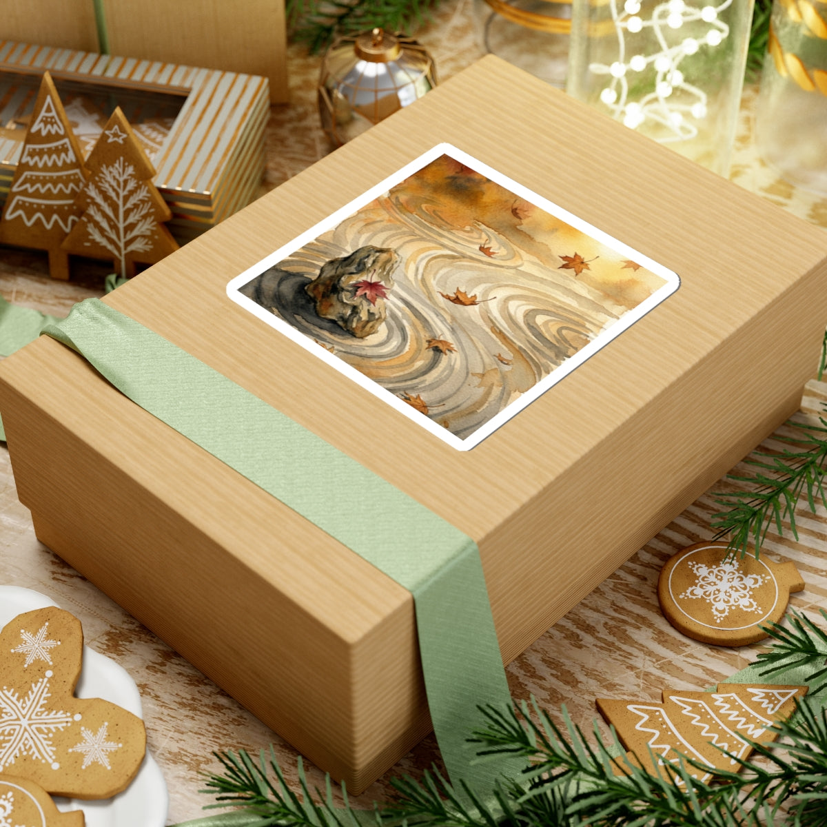 Rock Garden Watercolor Sticker | Warm Japandi Art