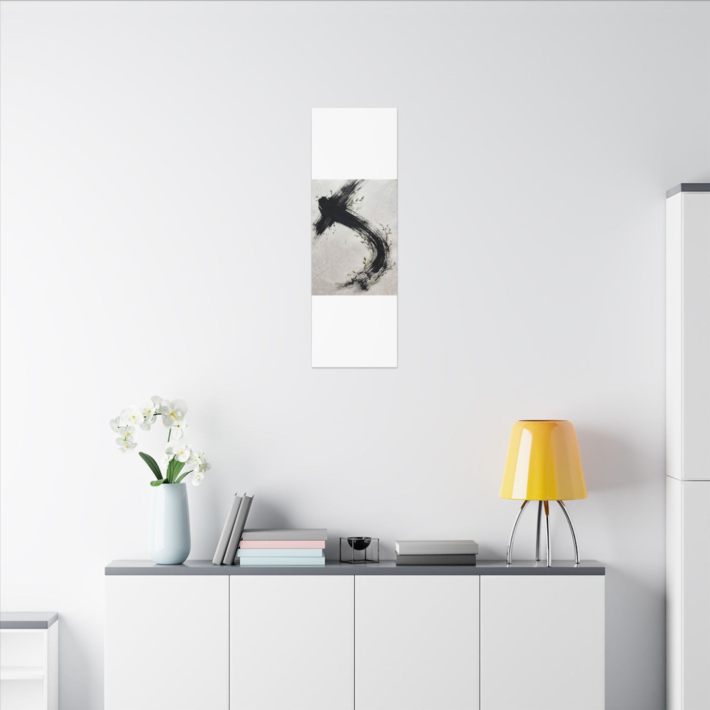 Ink Brushstroke Spring Canvas Art | Dark Japandi Sophisticated Design