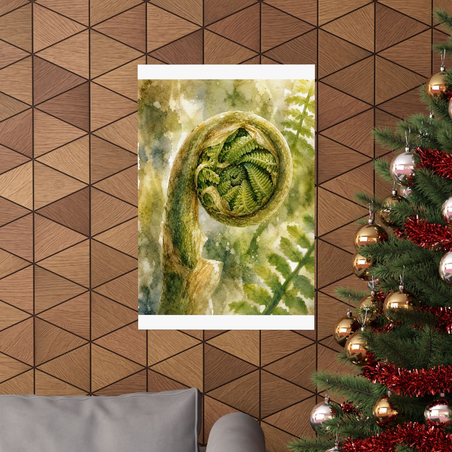 Elegant Fern Unfurling Wall Art Print - Watercolor Japandi