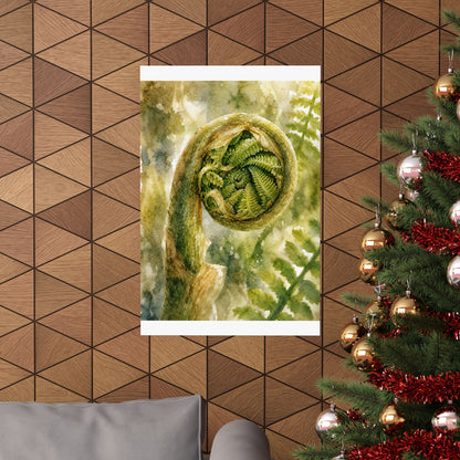 Elegant Fern Unfurling Wall Art Print - Watercolor Japandi