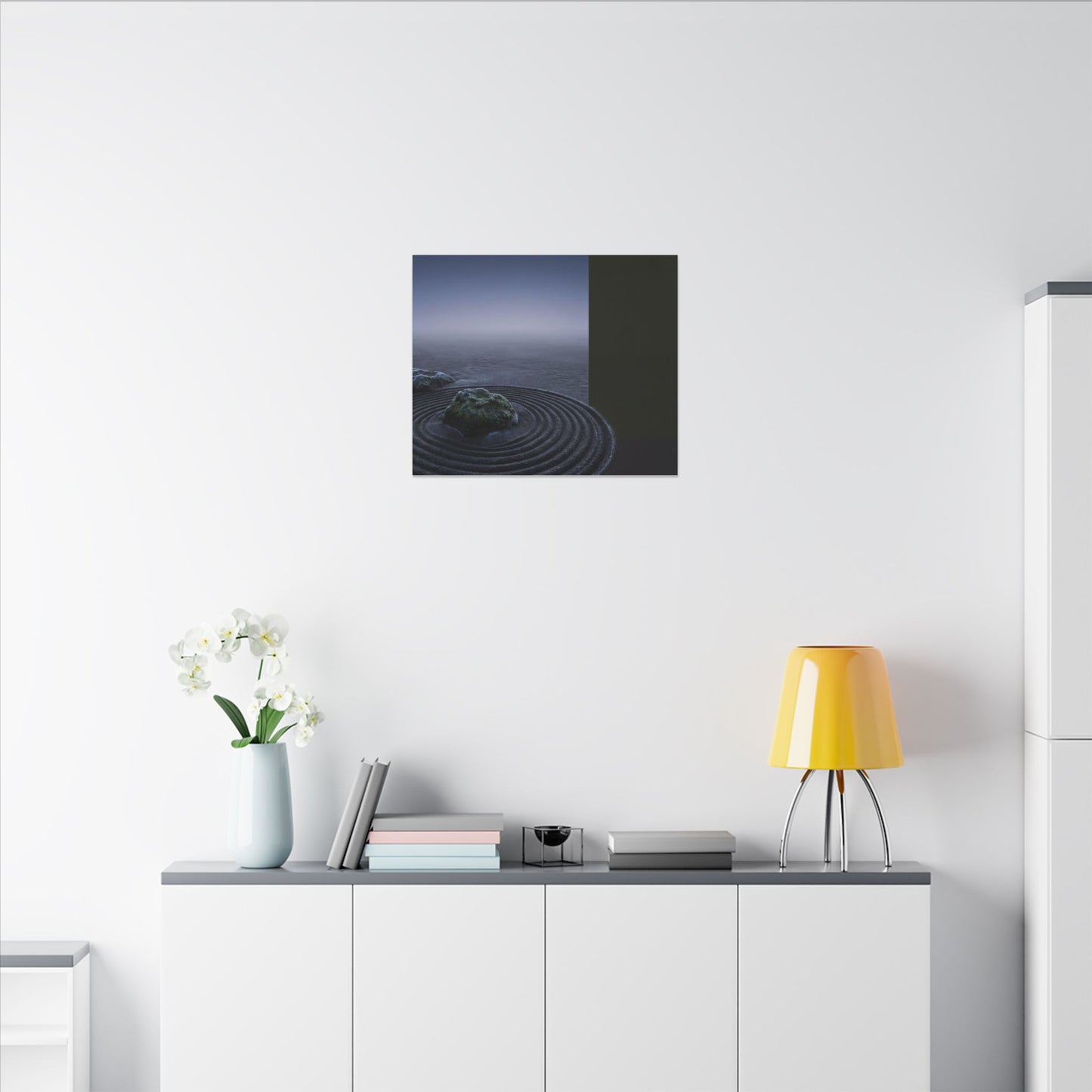 Ma Rock Garden Canvas Art - Dark Japandi Moody Minimal