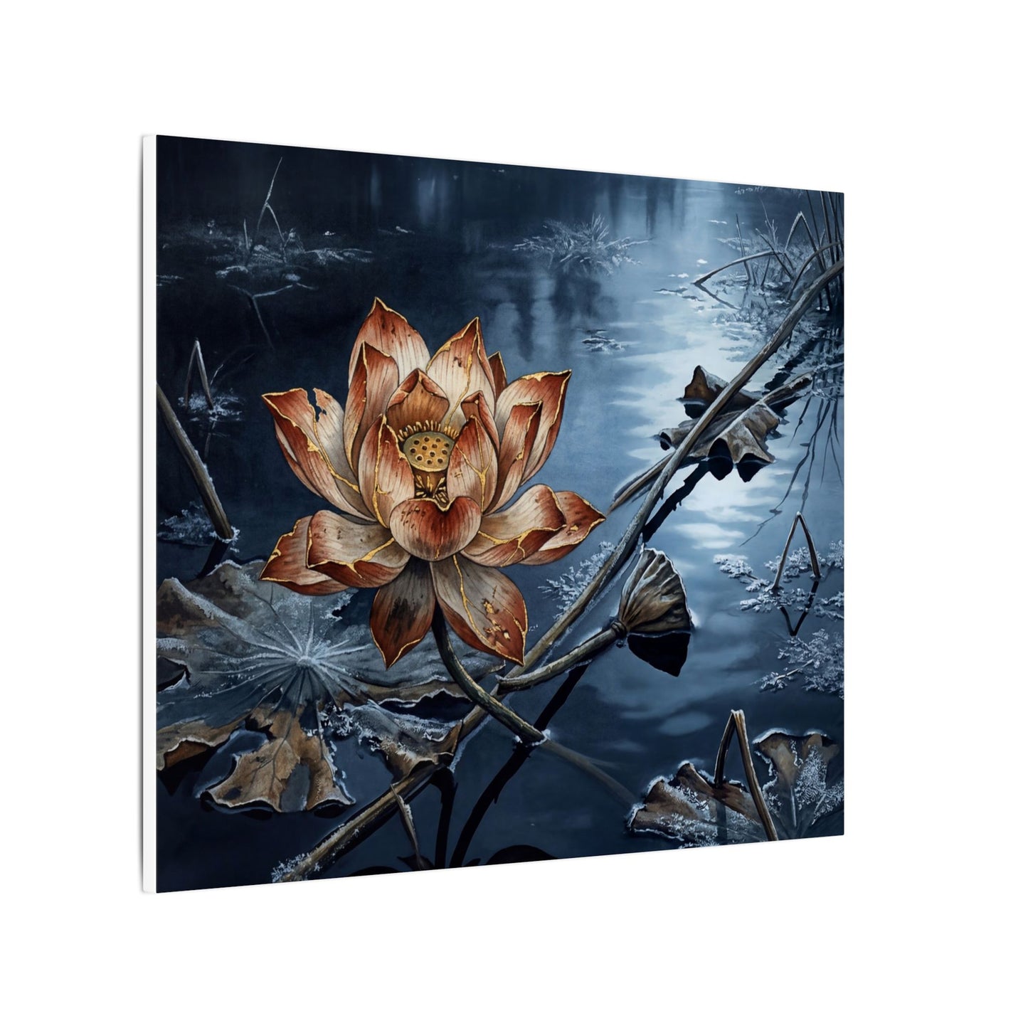 Winter Lotus Flower Broken Beauty Canvas Art | Healing Decor