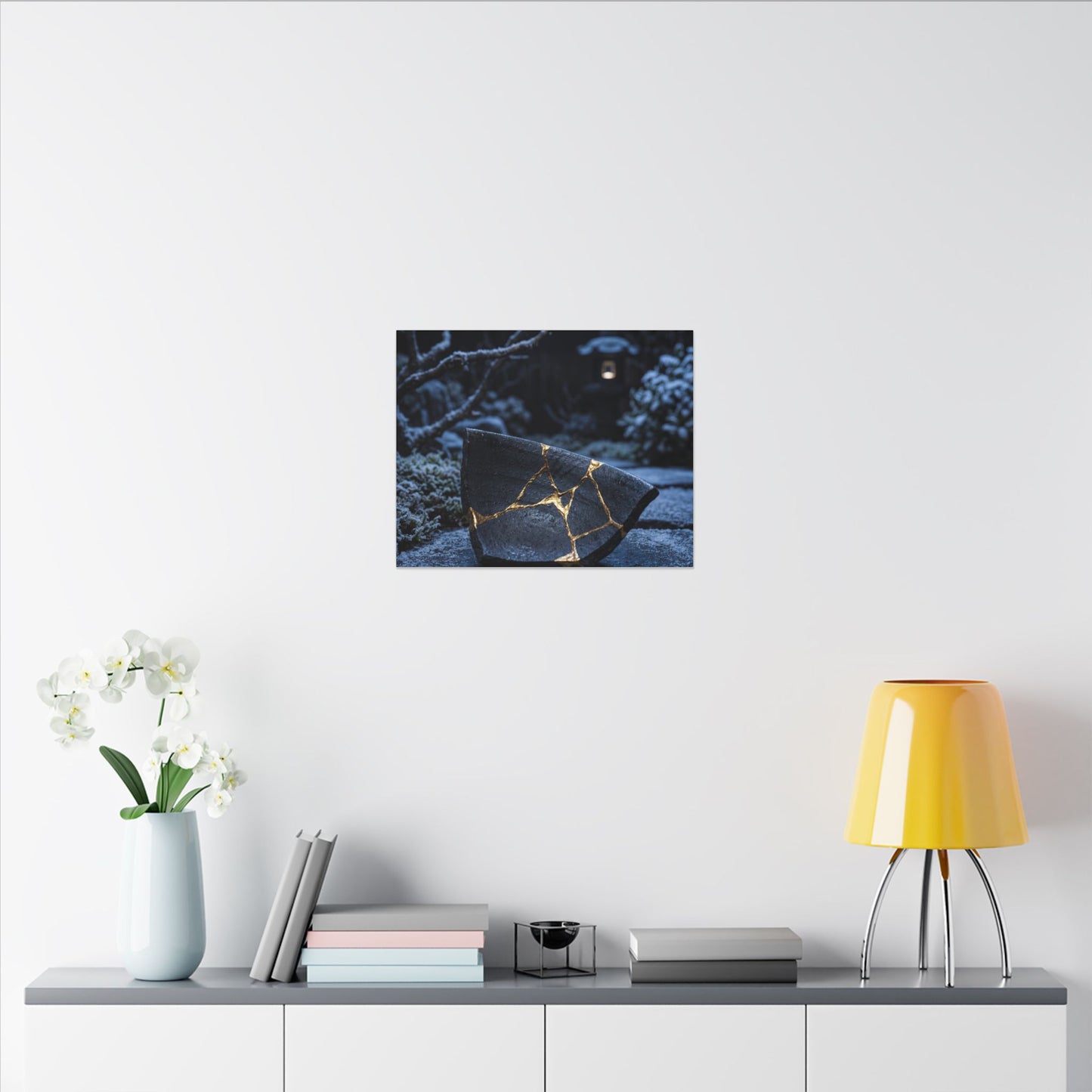 Moonlit Garden Winter Canvas Art | Kintsugi Artful Design