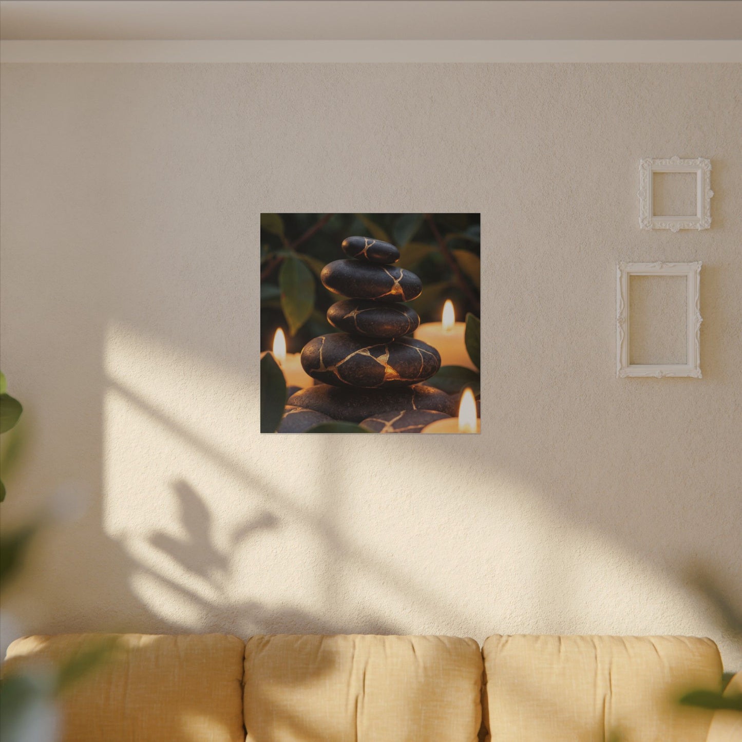 Summer River Stones Gold Vein Canvas Art | Philosophical Decor