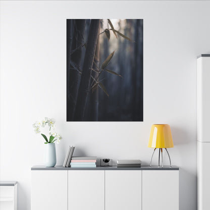 Dark Japandi Bamboo Grove in Dawn | Moody Minimal Canvas Art