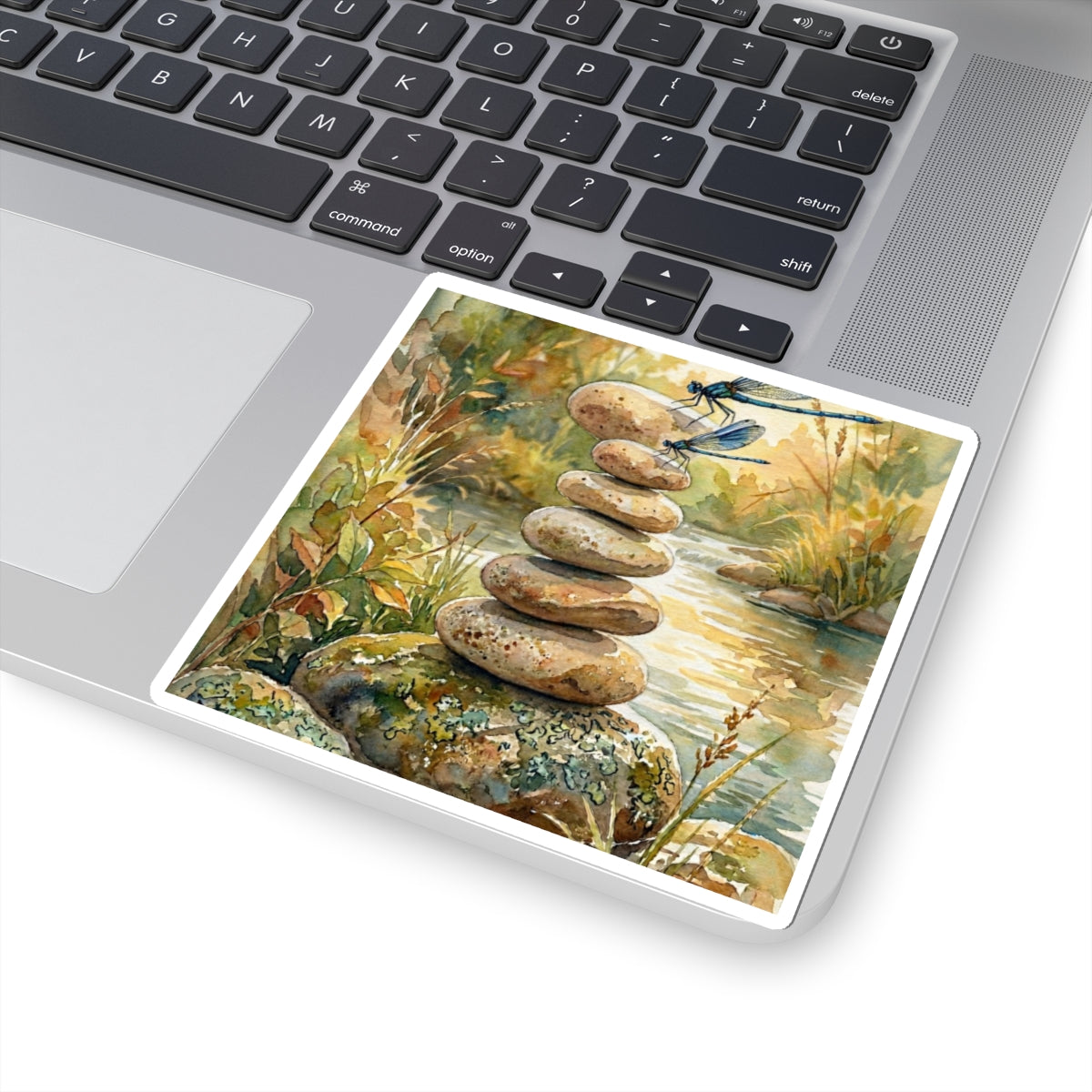 River Stones Watercolor Sticker | Earthy Japandi Art Art Print