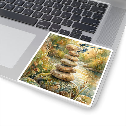 River Stones Watercolor Sticker | Earthy Japandi Art Art Print