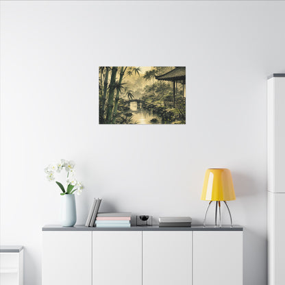 Moonlit Garden Sumi E Canvas Art | Calm Zen Art