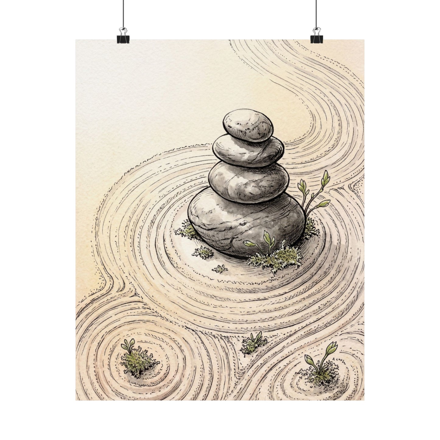 Ma River Stones Wall Art Print - Zen Karesansui Art Print