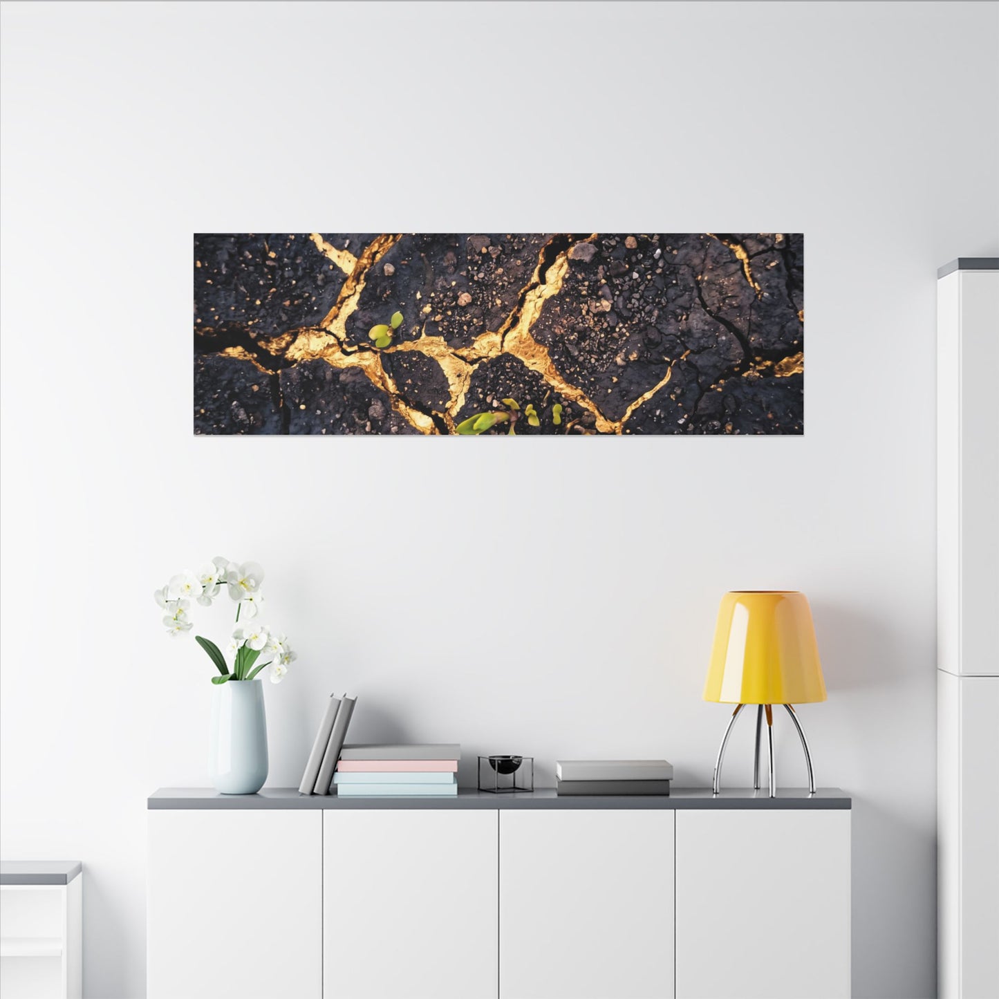 Spring Cracked Earth Crackle Gold Canvas Art | Healing Decor