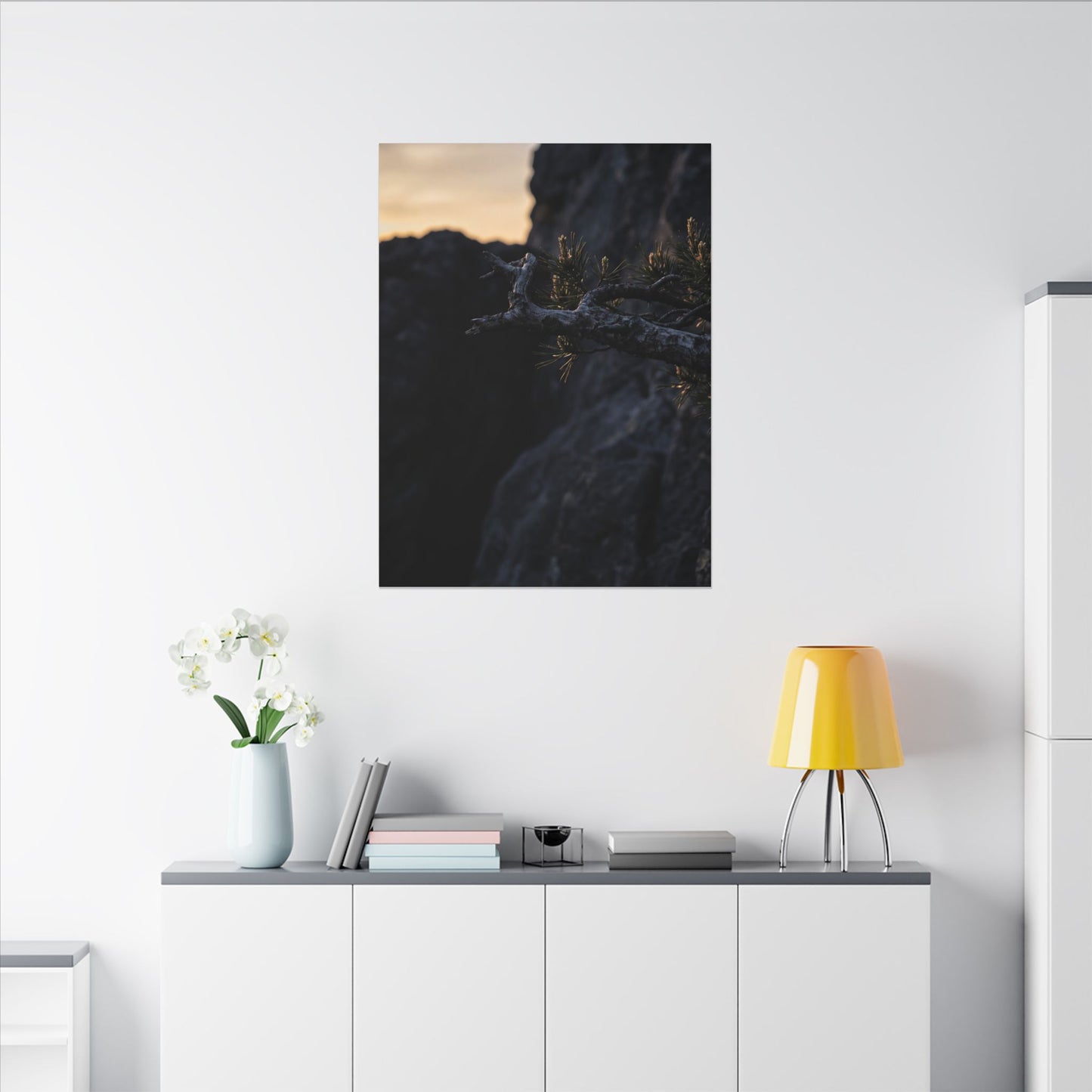 Pine Tree Moody Minimal Canvas Art | Sophisticated Dark Japandi Art