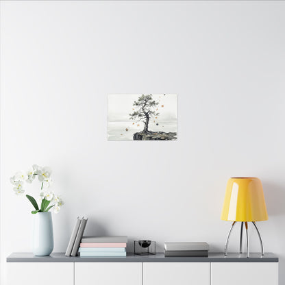 Japandi Pine Tree in Overcast | Watercolor Canvas Art