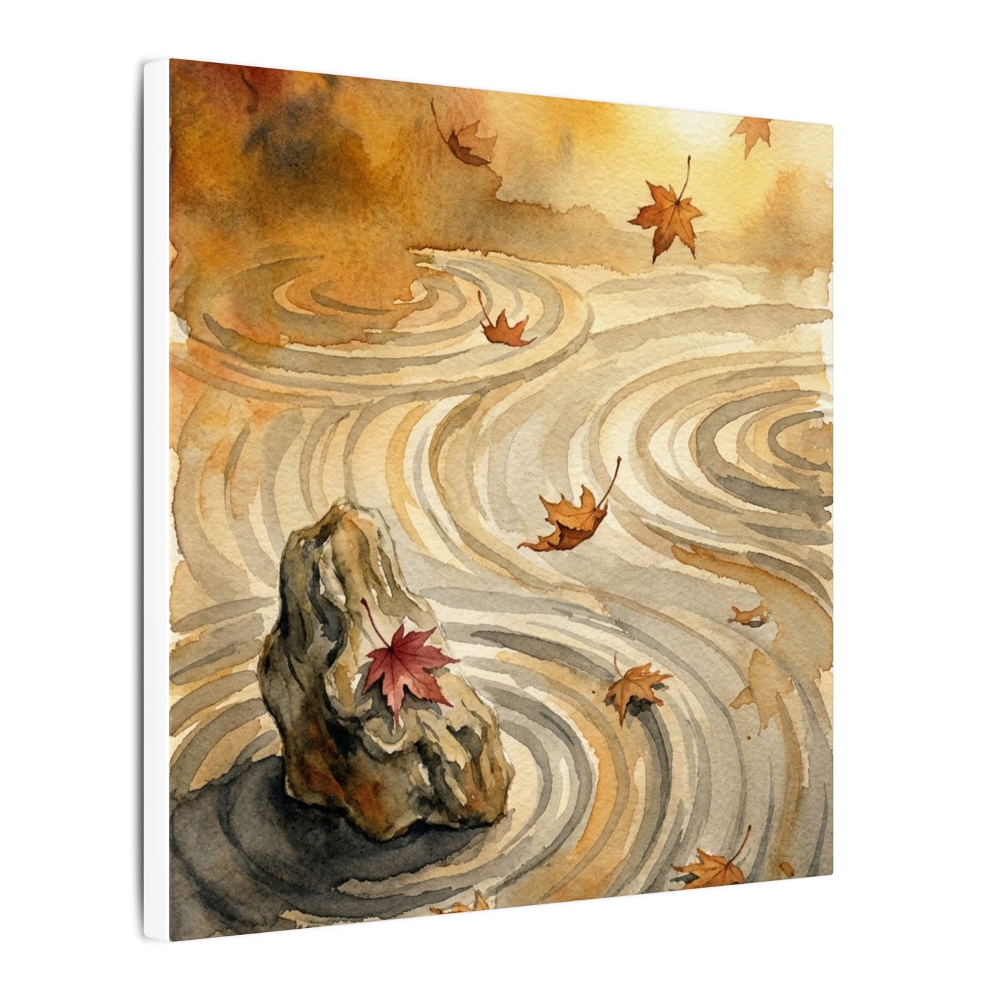 Autumn Rock Garden Watercolor Canvas Art | Neutral Decor