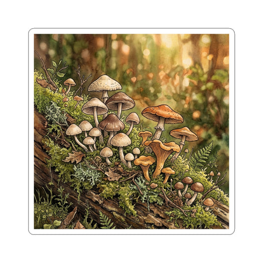 Earthy Wild Mushrooms Sticker - Forest Whimsy Cottagecore Art Print