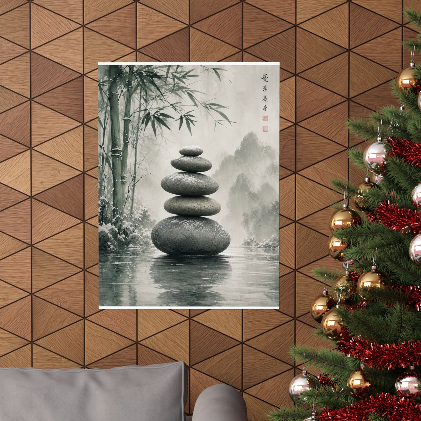 River Stones Sumi E Wall Art Print | Tranquil Zen Art