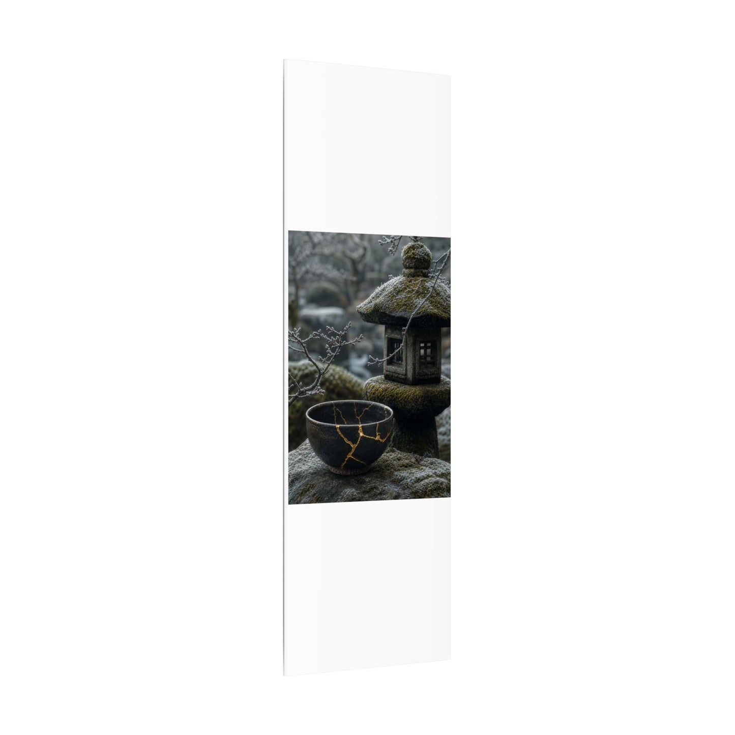Stone Lantern Canvas Art | Winter Kintsugi Gold Repair Art