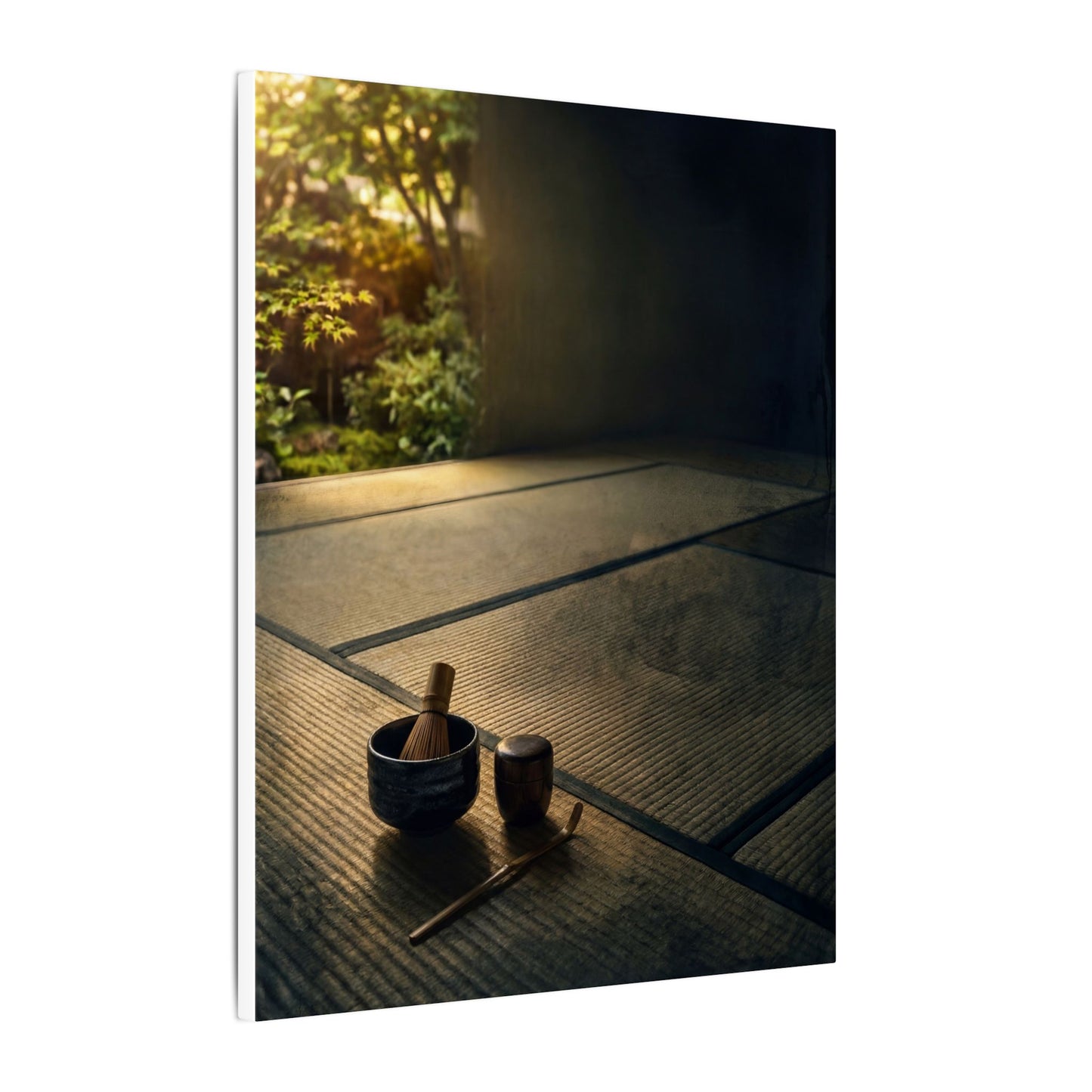 Dark Japandi Tea Ceremony in Golden Hour | Dark Texture Canvas Art