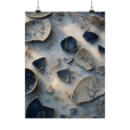 Kintsugi Broken Pottery in Dawn | Gold Vein Wall Art Print