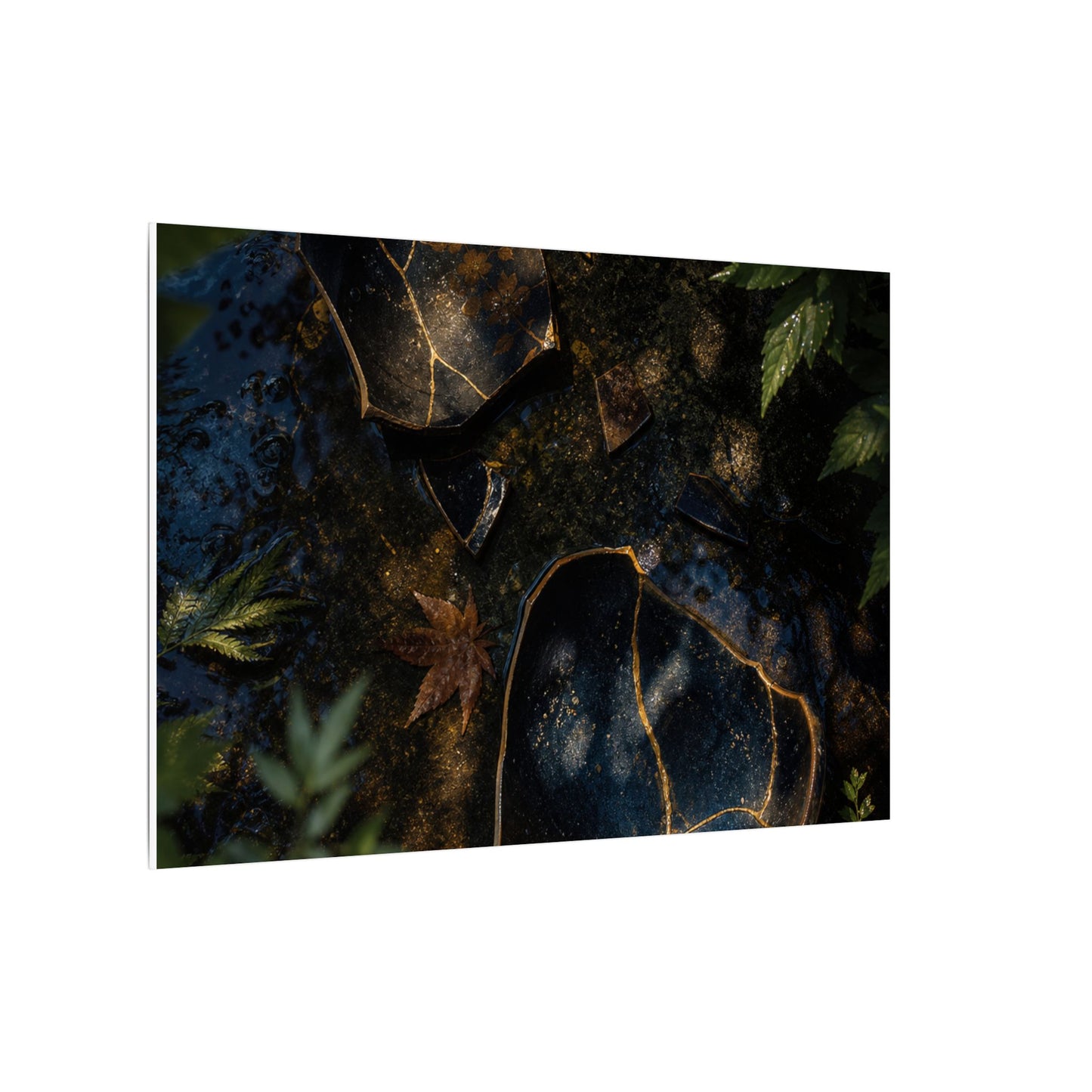 Dark Japandi Broken Pottery in Dappled | Shadow Zen Canvas Art
