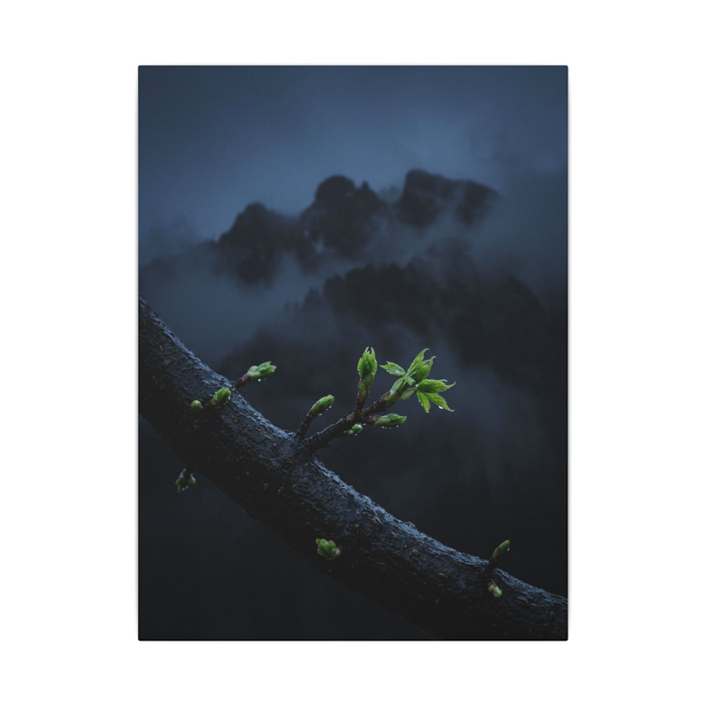 Moonlight Mountain Mist Canvas Art - Dark Japandi Kanso