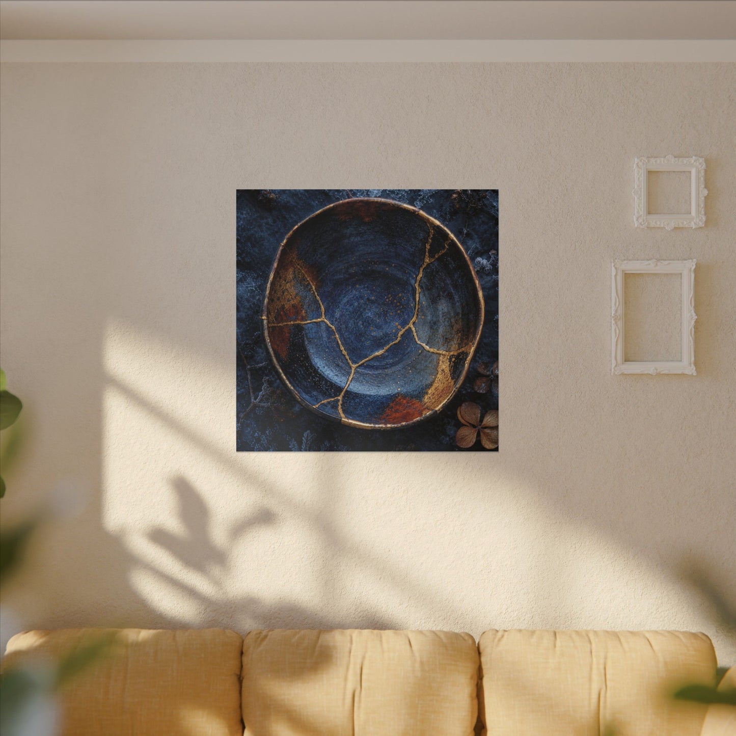 Kintsugi Ceramic Bowl in Moonlight | Crackle Gold Canvas Art
