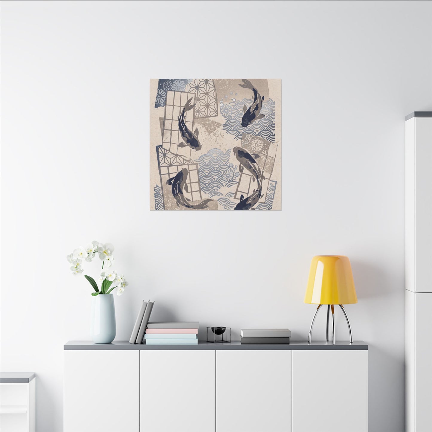 Earthy Koi Pond Canvas Art - Japanese Pattern Japandi