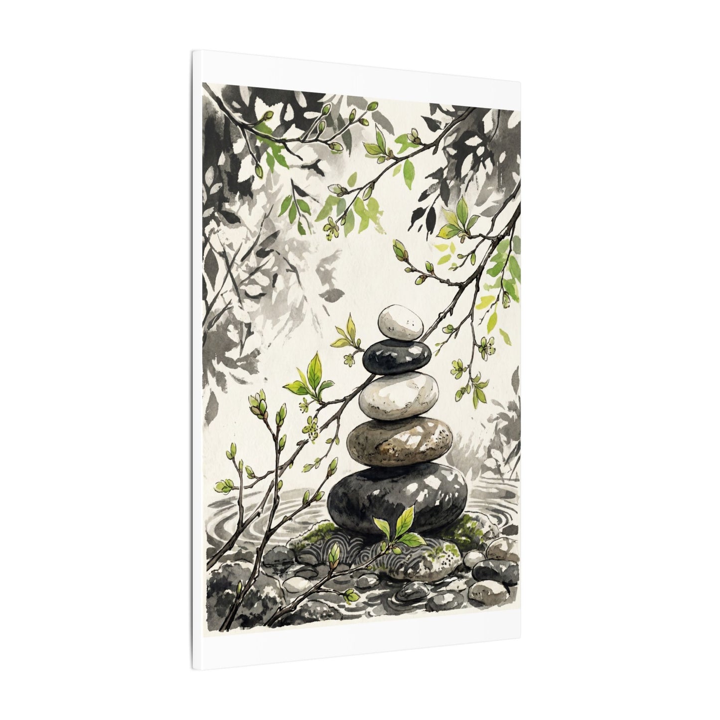 Spring River Stones Japanese Pattern Canvas Art | Elegant Decor