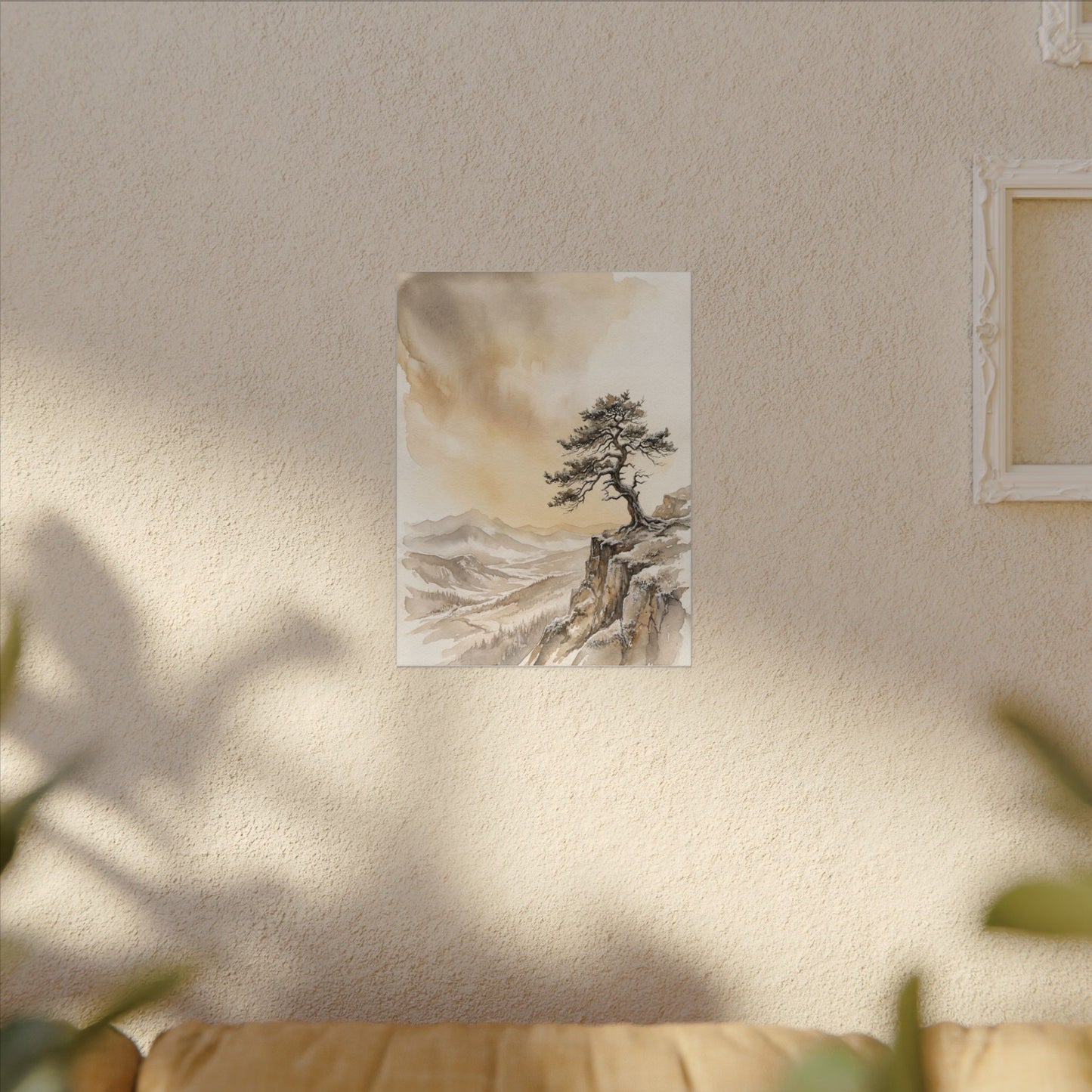 Pine Tree Canvas Art | Winter Japandi Watercolor Art