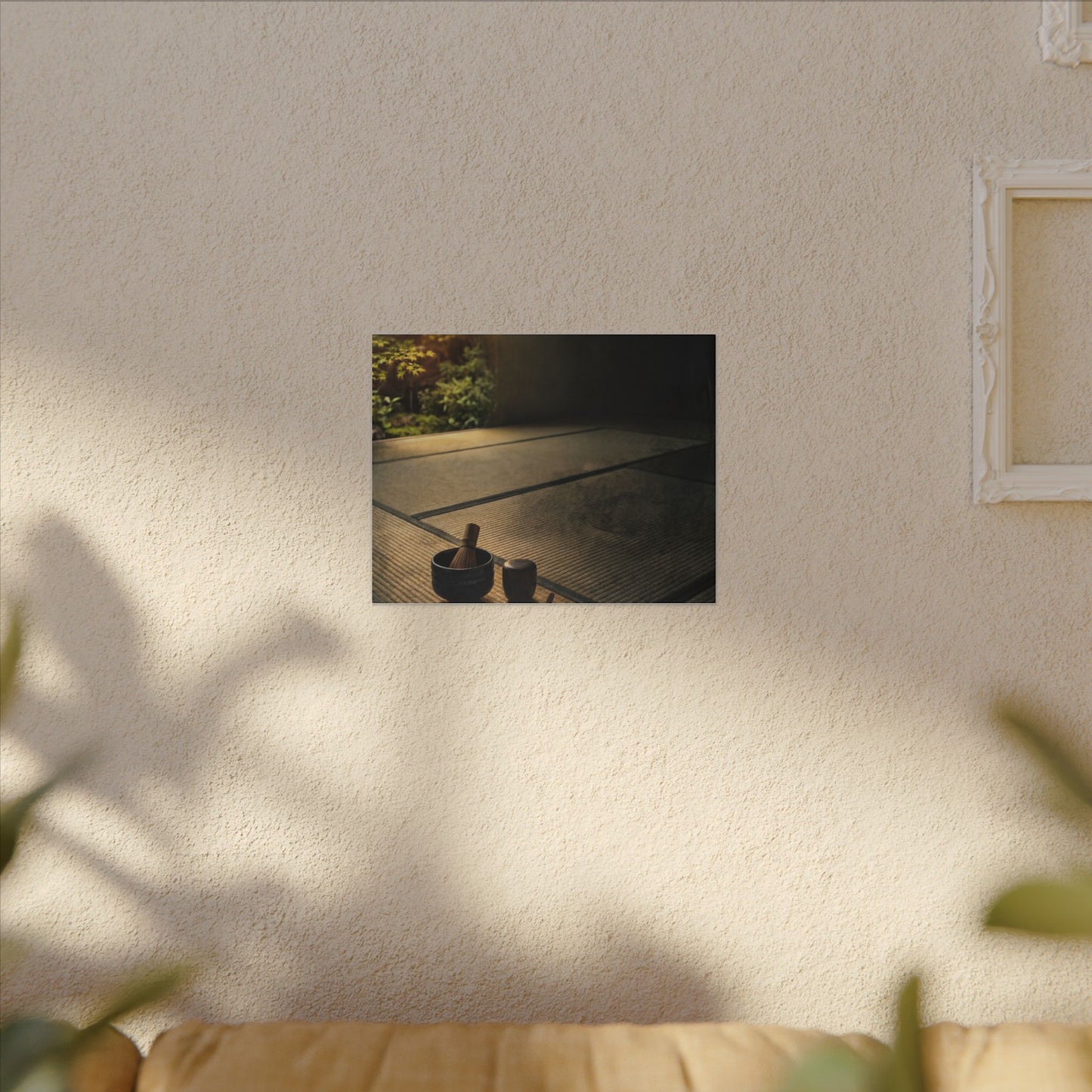 Dark Japandi Tea Ceremony in Golden Hour | Dark Texture Canvas Art