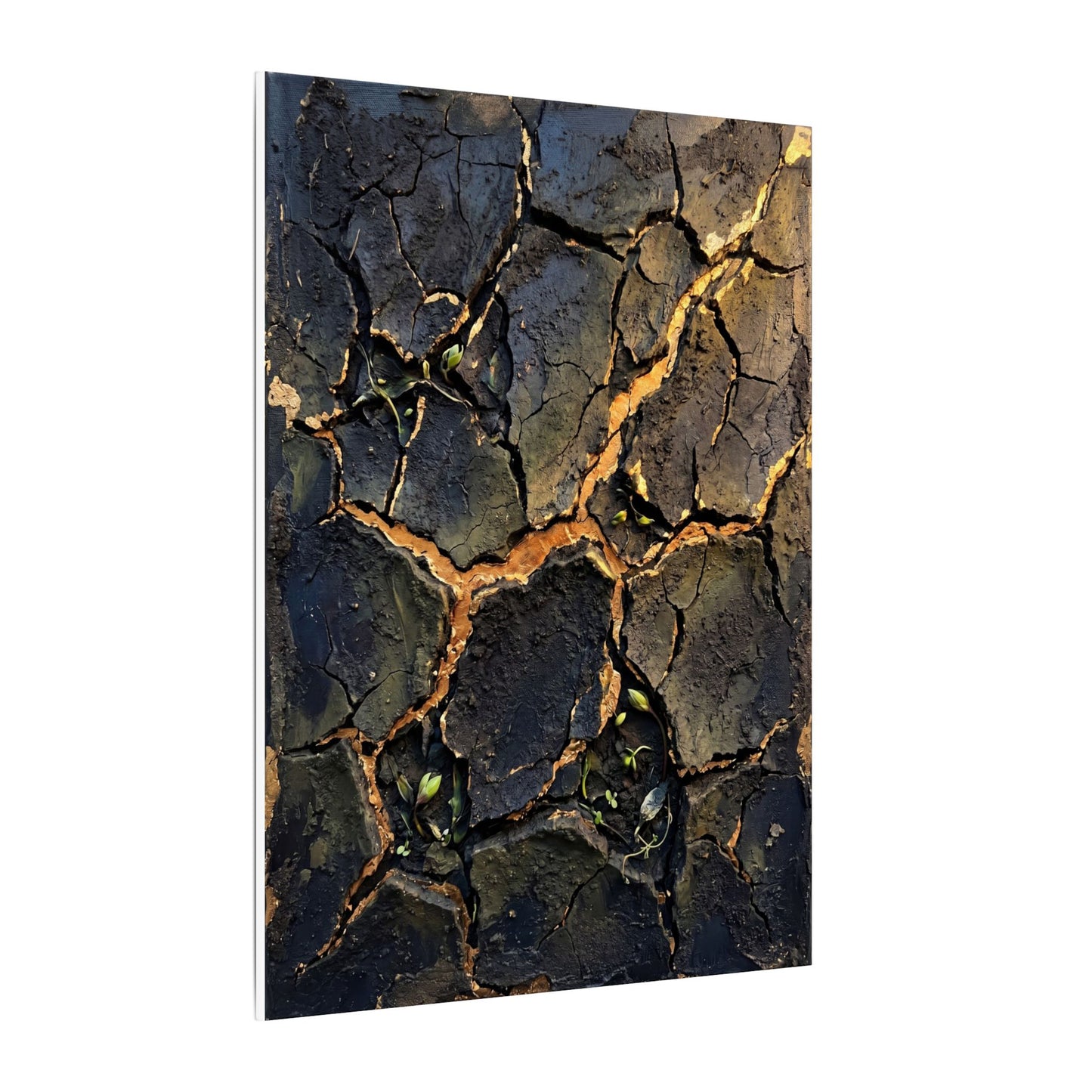Cracked Earth Spring Canvas Art | Dark Japandi Atmospheric Design