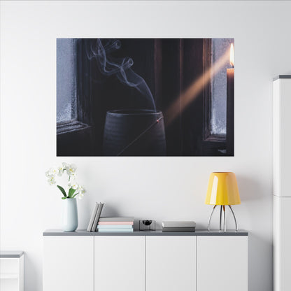 Incense Smoke Winter Canvas Art | Dark Japandi Sophisticated Design