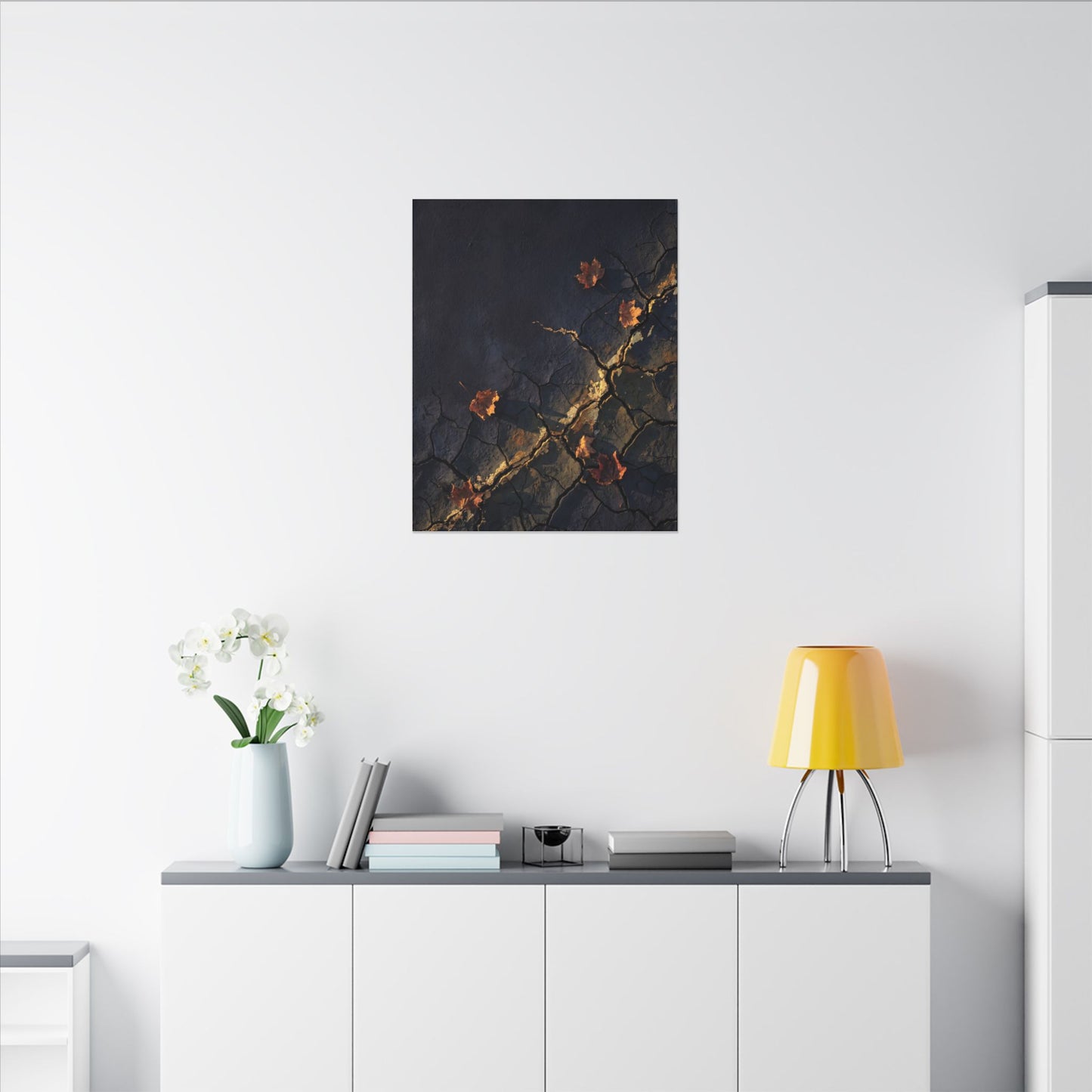 Cracked Earth Canvas Art | Autumn Dark Japandi Dark Texture Art