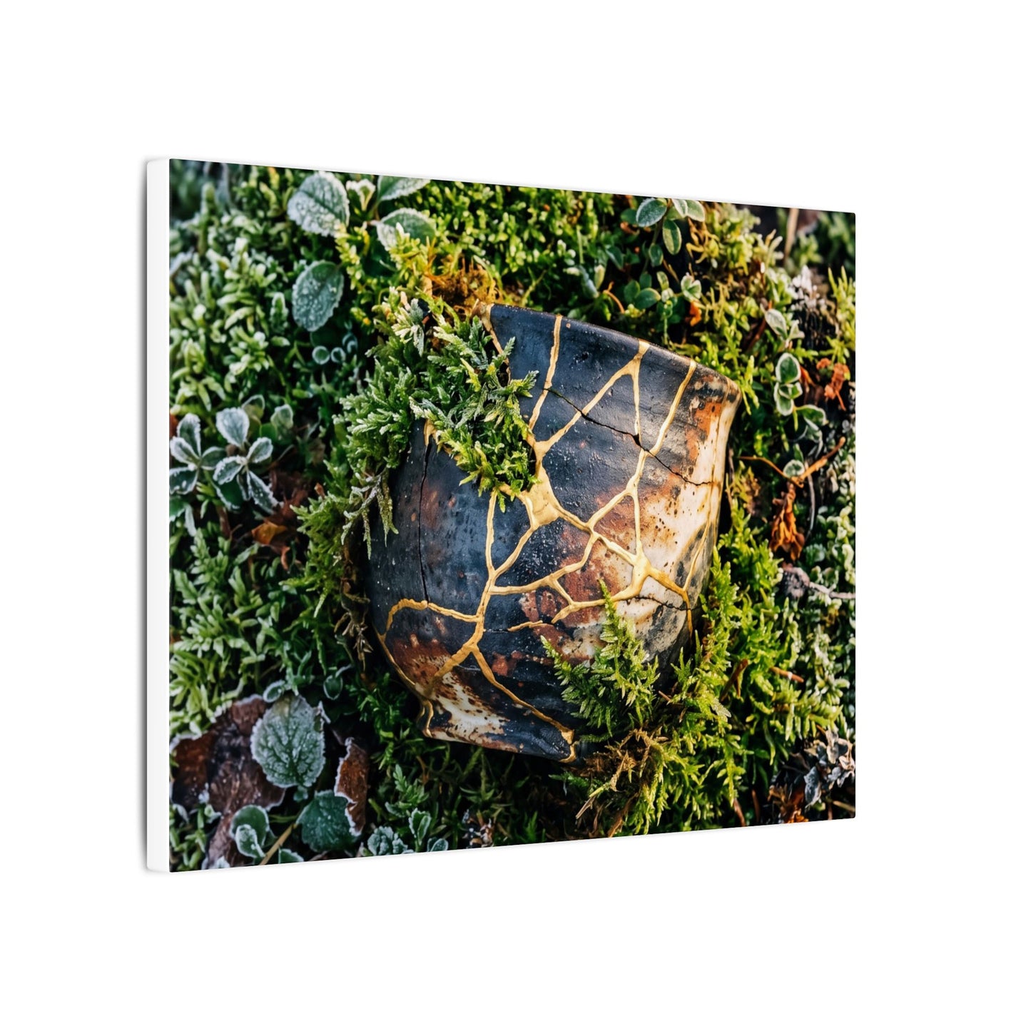 Artful Moss Close Up Canvas Art - Gold Repair Kintsugi