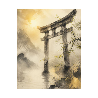 Spring Torii Gate Sumi E Canvas Art | Tranquil Decor